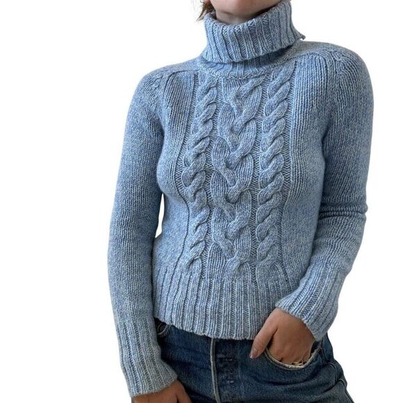 Vintage Y2K Express Blue Angora Ribbed Fluffy Fuzzy Soft Turtleneck Sweater Sz M - Picture 7 of 8